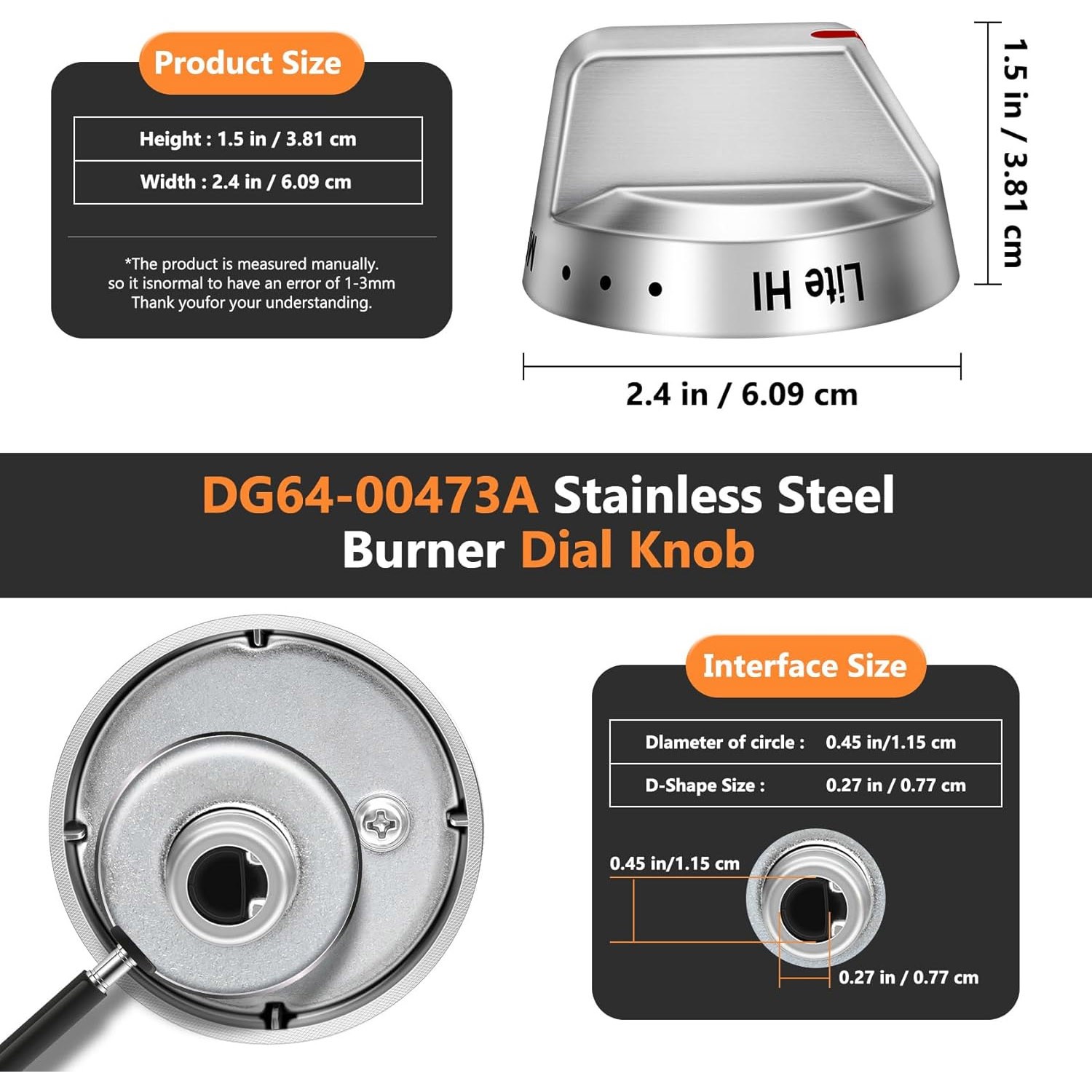 5X Gas Stove Range Knobs Switch DG64-00473A for Samsung Cooktop Oven NX58H5600SS