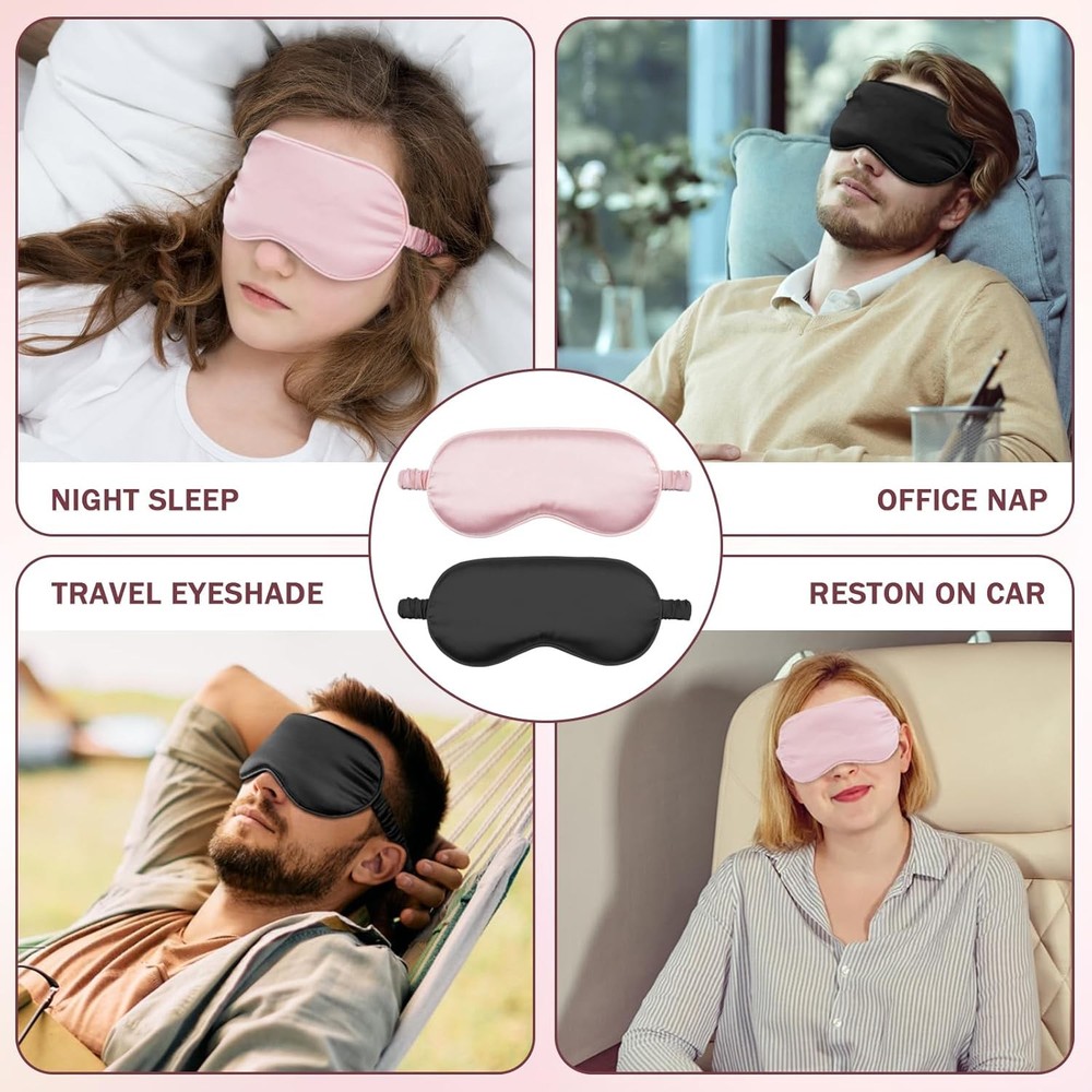 Silk Sleep Mask 2 Pack Blush Pink Black Adjustable
