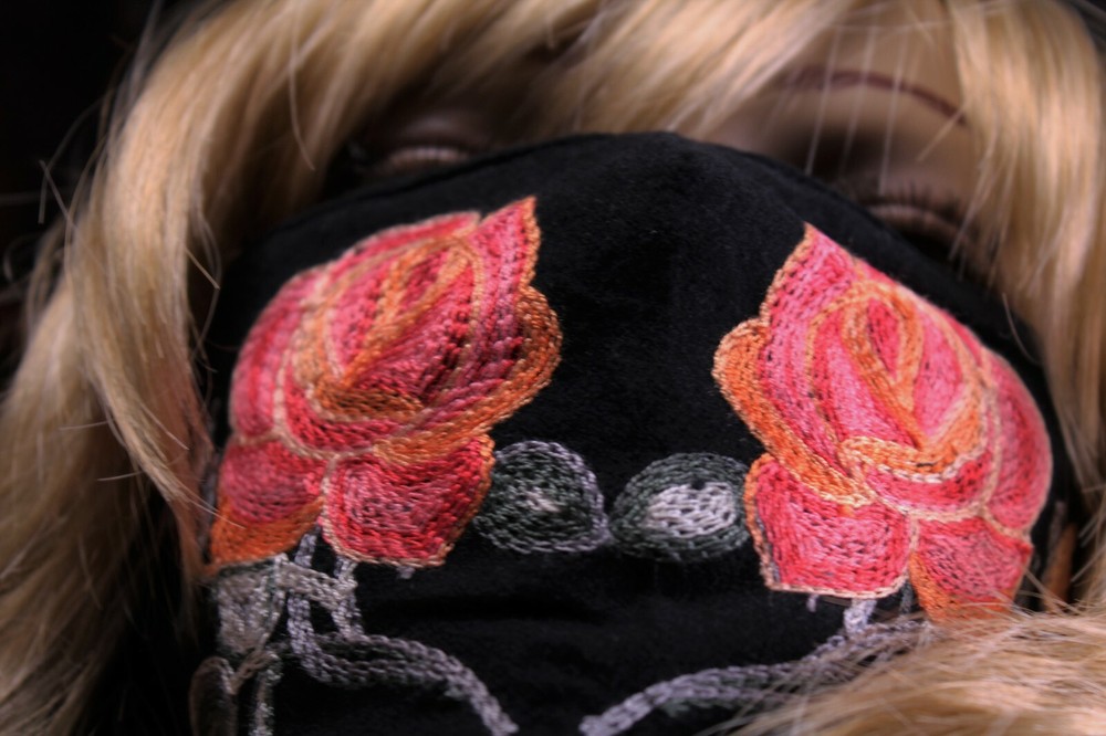 Embroidered Rose Face Mask Boho Comfortable Cotton with Adjustable Ear Loops