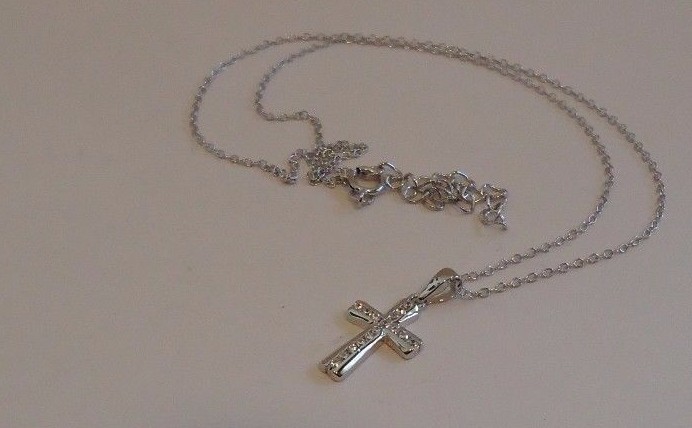 CROSS NECKLACE PENDANT W/ .45 CT LAB CREATED DIAMONDS 925 STERLING SILVER