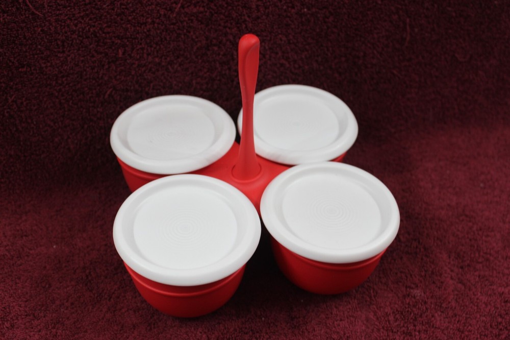 Tupperware Condiment Caddy Red with White Lids