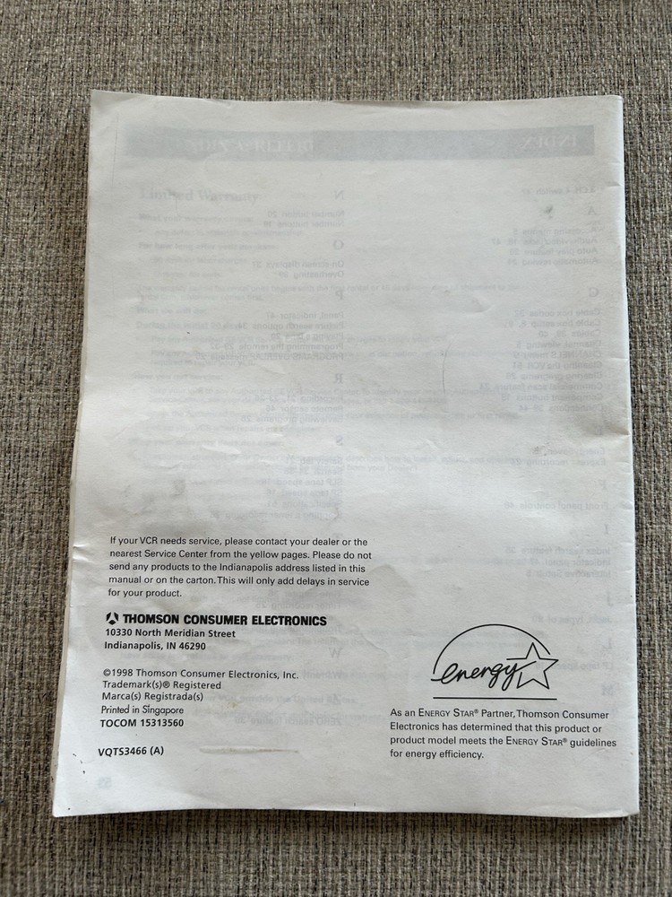 GE VCR User's Guide Manual VG2042