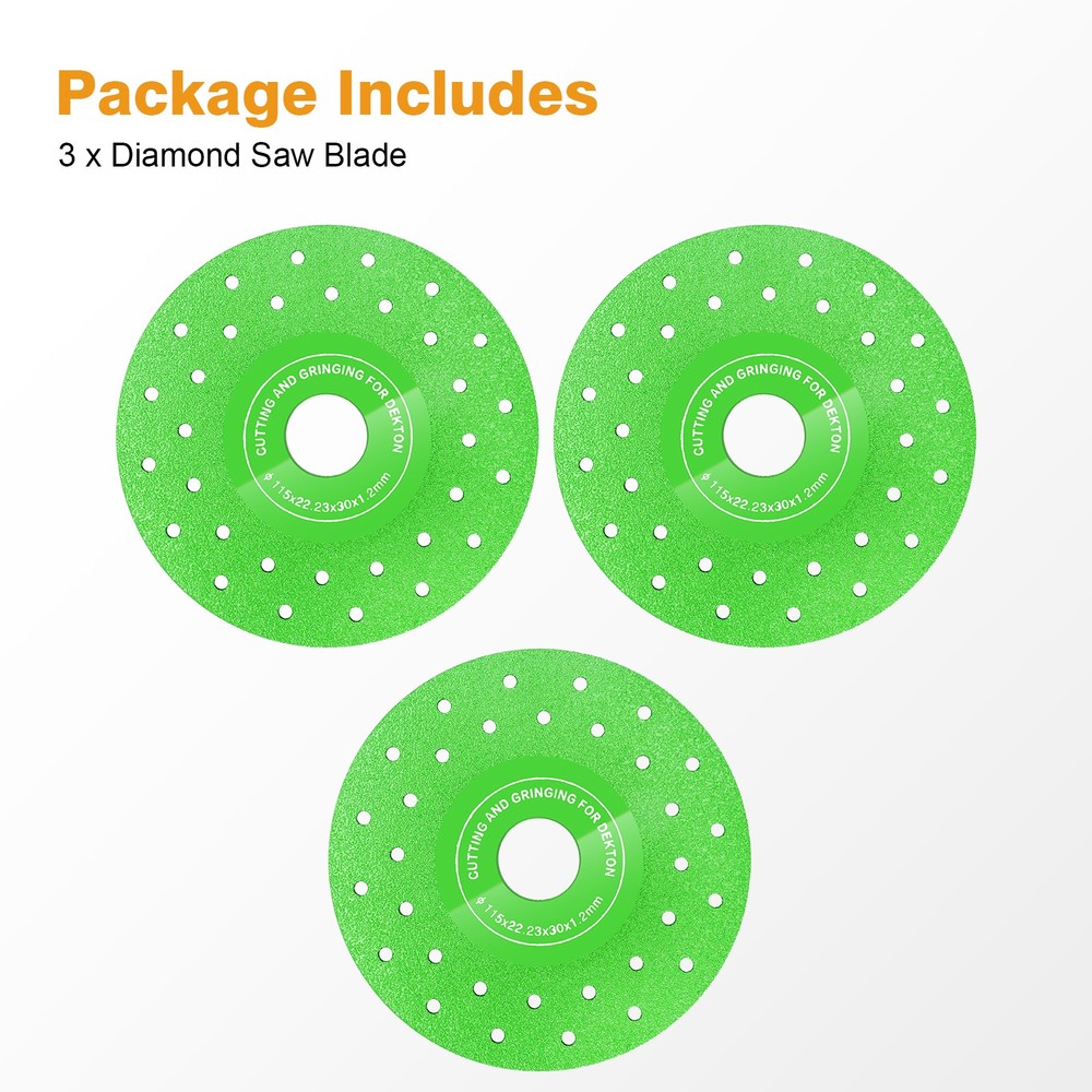 3x 4.5"Diamond Glass Cutting Disc Tile Ceramic Marble Chamfer Blade for Grinder