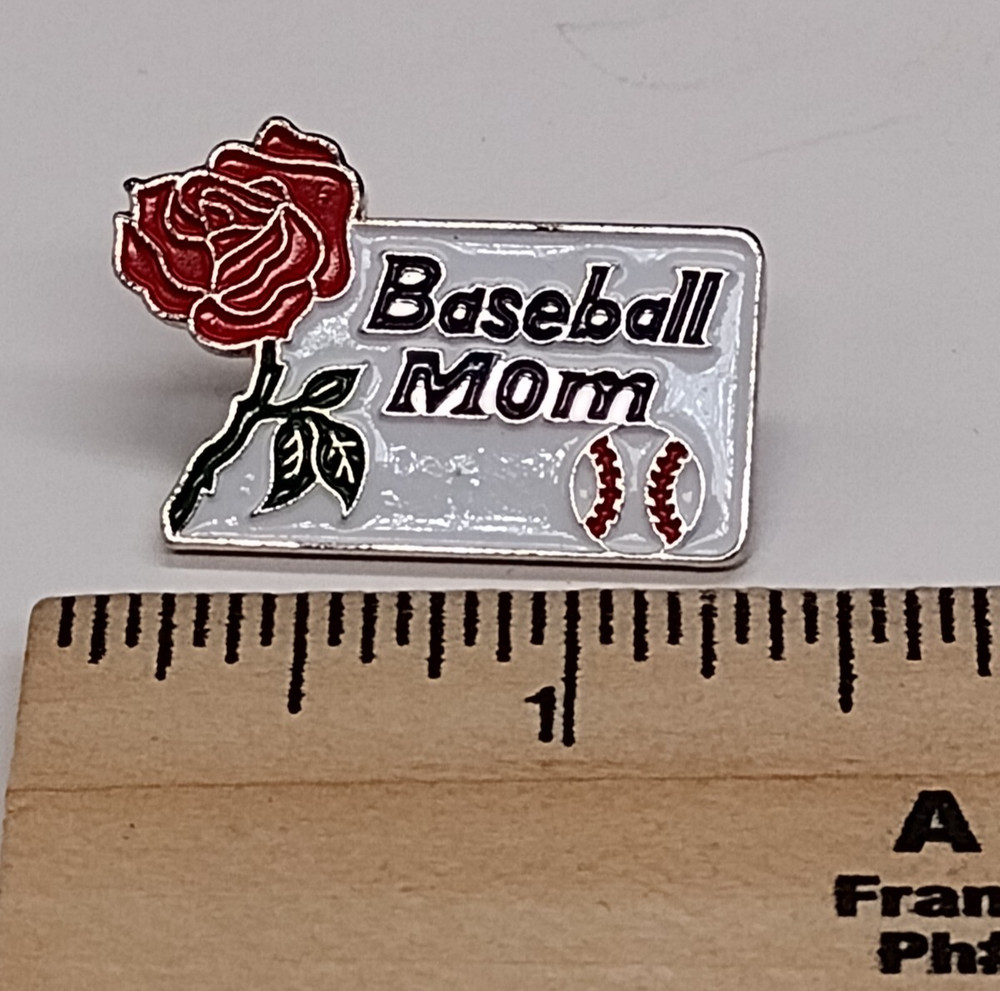 Baseball Mom Red Rose Accent Lapel Pin
