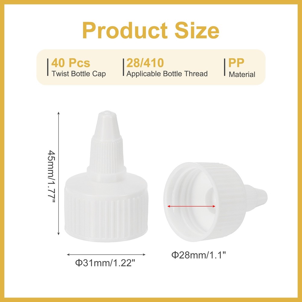 40Pcs 28/410 Plastic Ribbed Edge Squeeze Bottle Replacement Caps, White