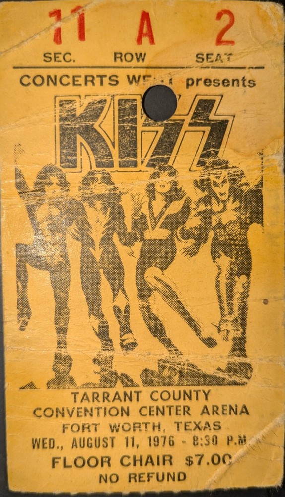 Rare Kiss Ticket Stub 1976 Destroyer Tour Fort Worth TX