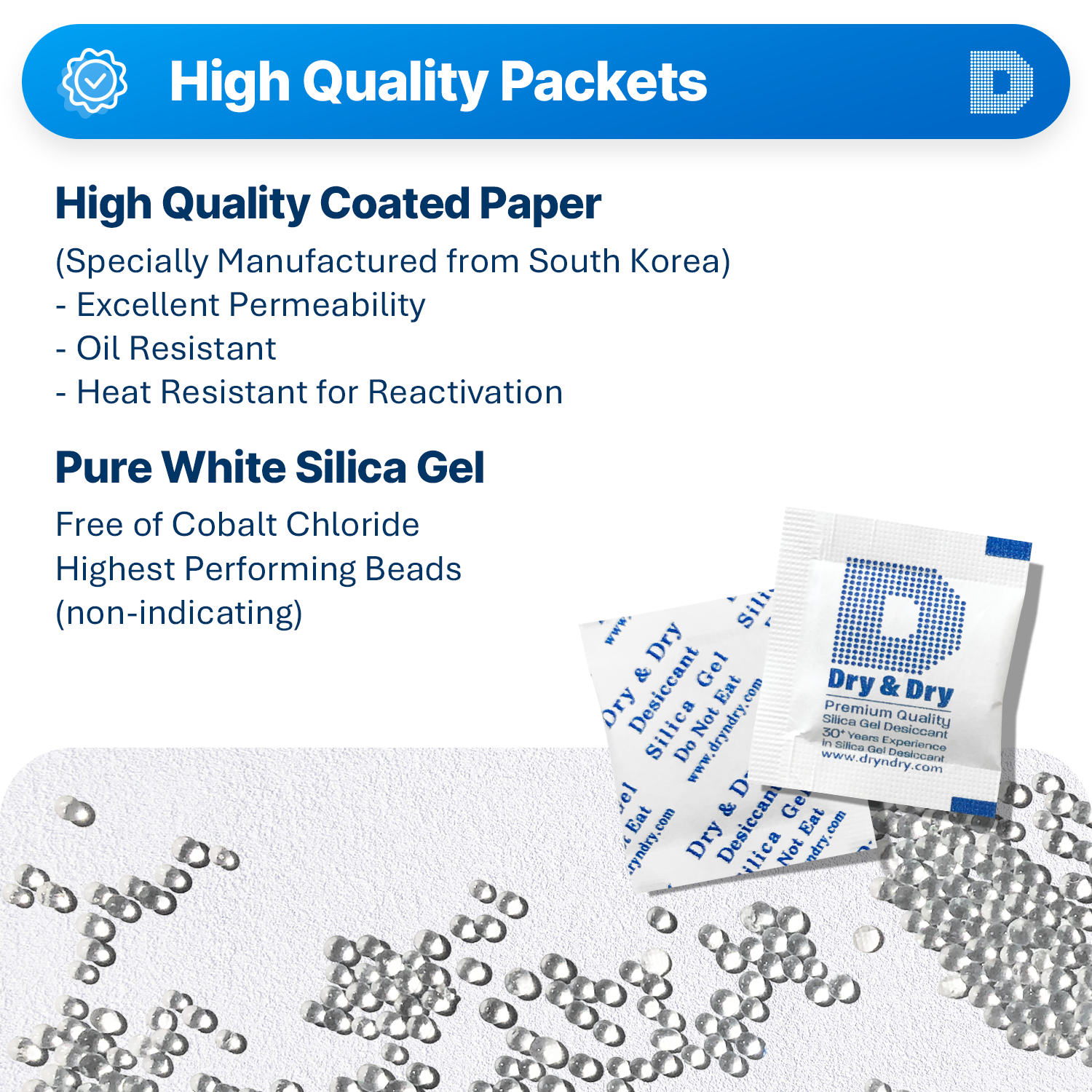 1 Gram x 5,000 EA High Quality Silica Gel Packets - Reusable(FDA Compliant)
