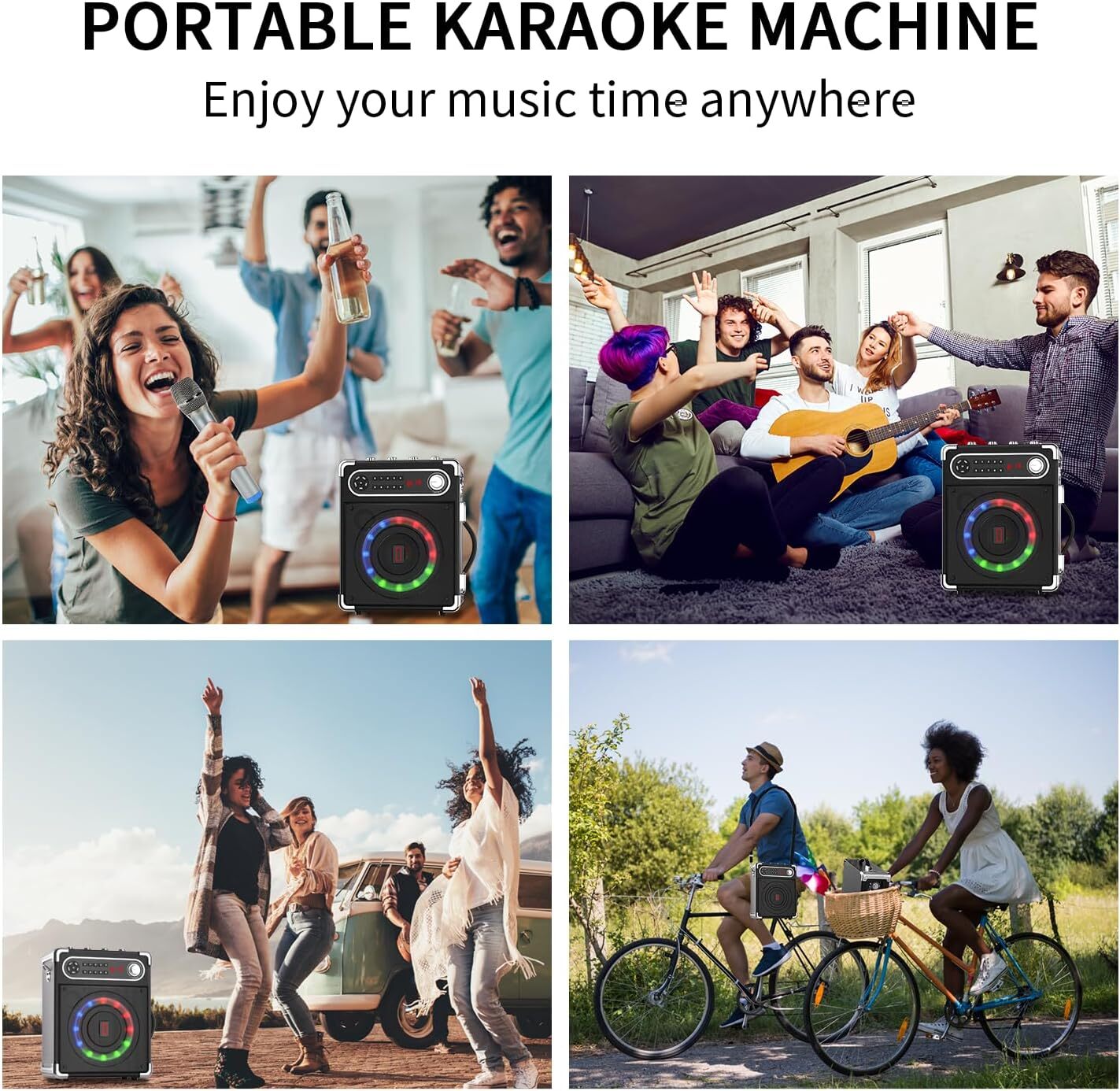 Karaoke Machine with 2 Wireless Microphones,Portable Bluetooth 5.1 Speaker Light