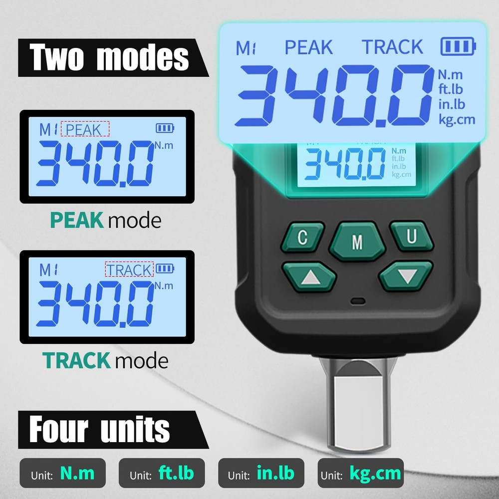 1/2" Digital Torque Adapter Set with Socket Adapters 1/4", 3/8" - 2 Accuracy