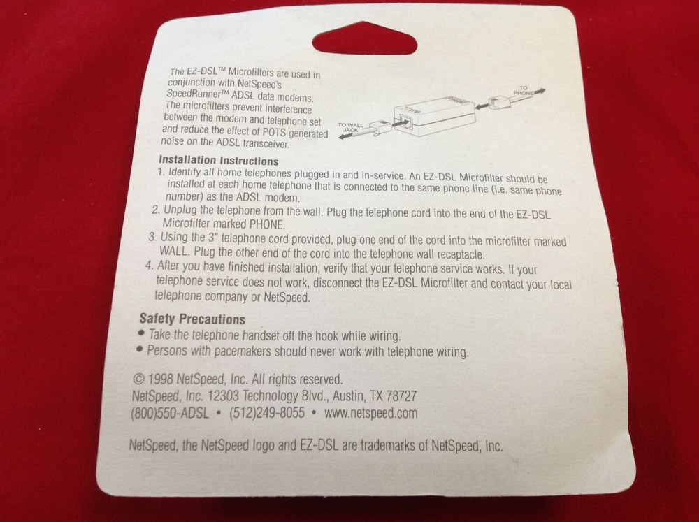 Netspeed EZ-DSL Microfilter In-Line Phone Filter