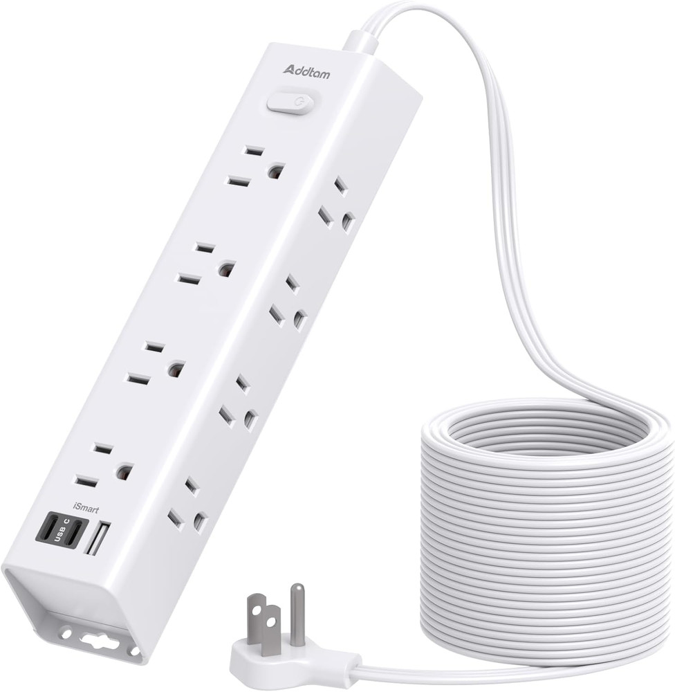15Ft Extension Cord with Multiple Outlets,  Flat Plug Power Strip Surge Protecto