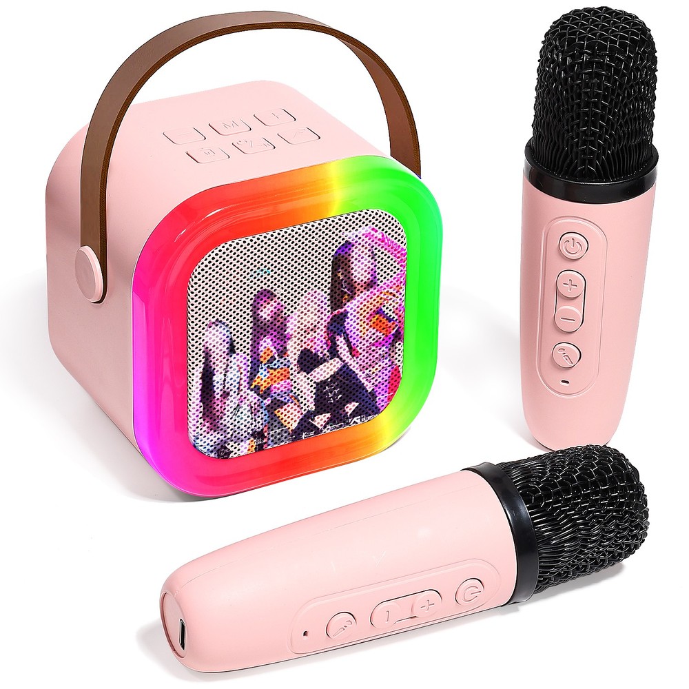Machine Portable Bluetooth Speaker With 2pcs Wireless Microphones LED Lights