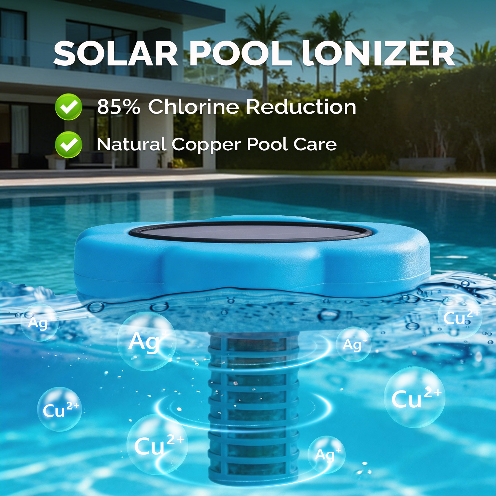 9in Water Clarification Solar Copper Pool Ionizer, Above Ground Inground Pool
