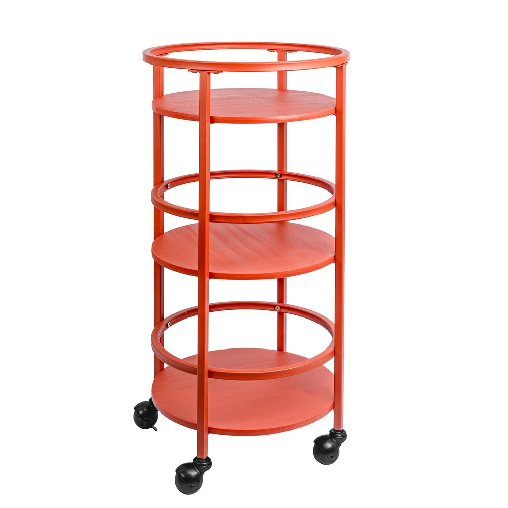 32" 3-Tier Rolling Round Kitchen Storage Bar Cart, Red