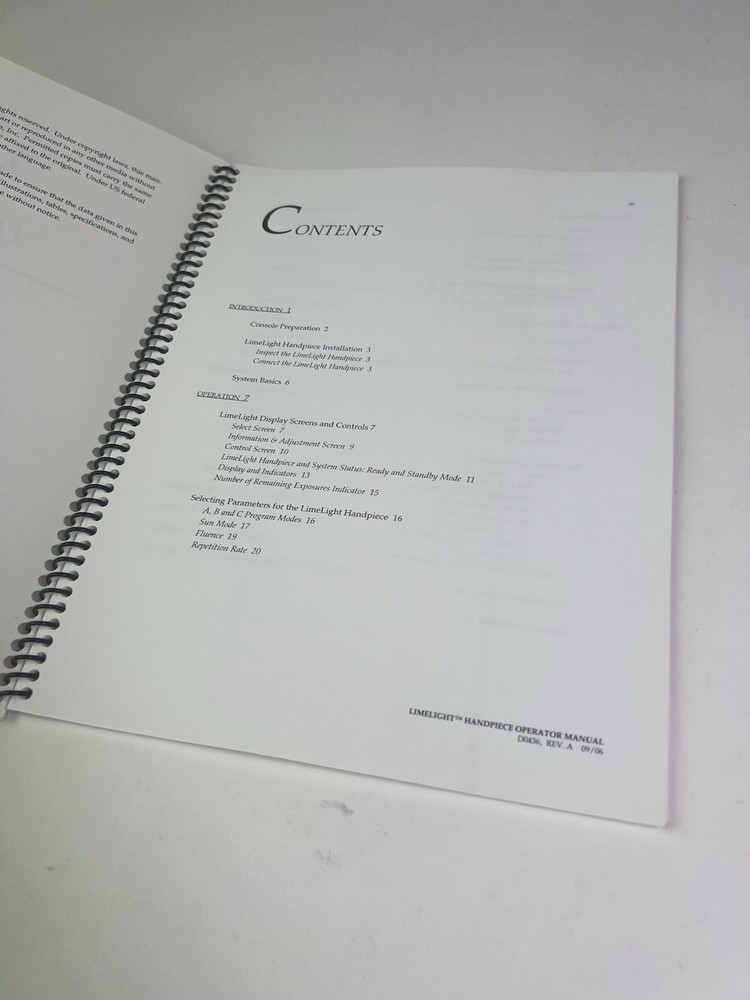 Cutera LimeLight Handpiece Operator Manual
