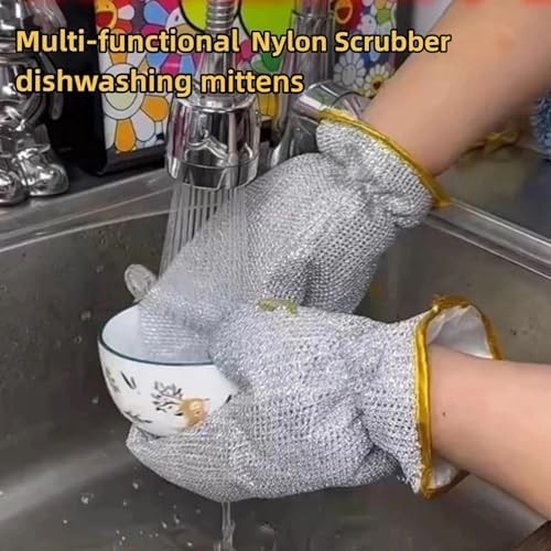Nylon scrubber dishwashing gloves