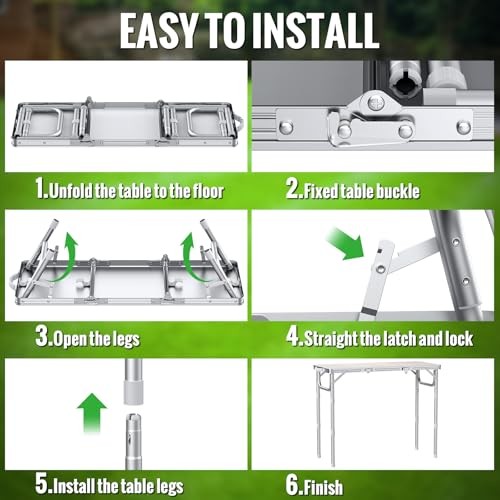 Folding Table for Camping, 3-Adjustable Height Lightweight Folding Picnic