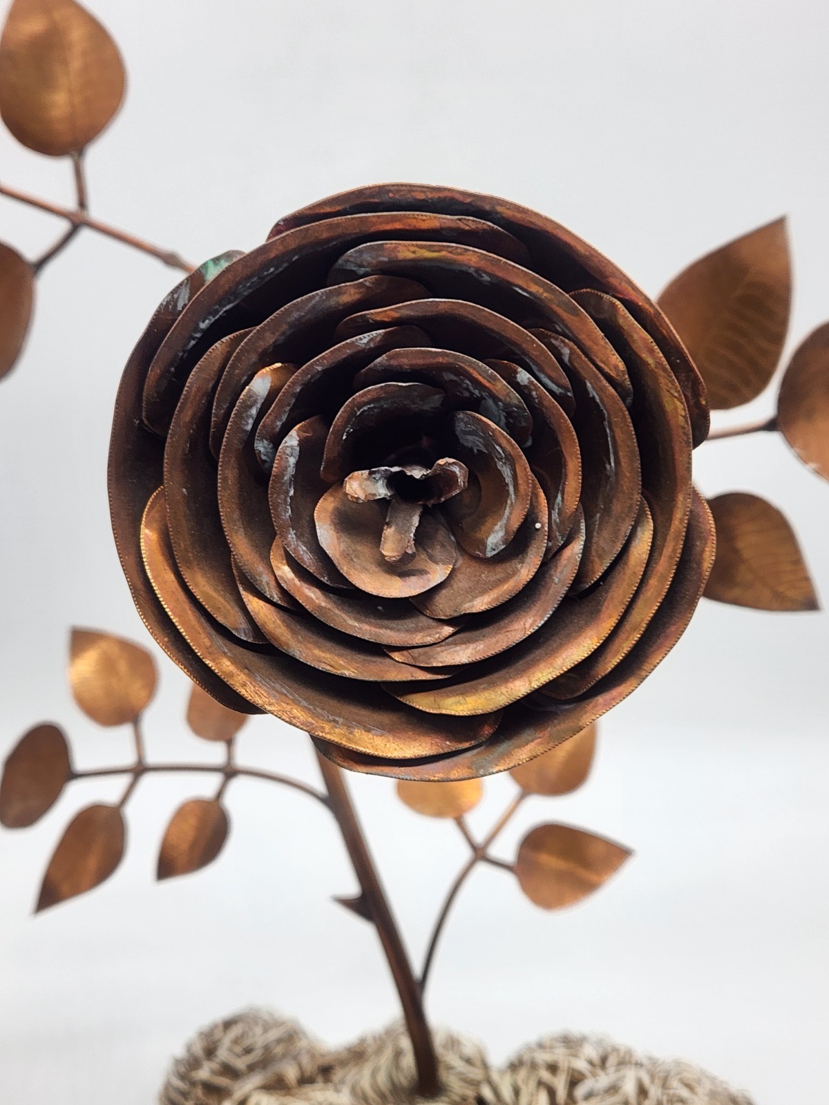 Copper Rose Sculpture w/Desert Sand Rose Crystal ~ 13" H x 10" L x9" W
