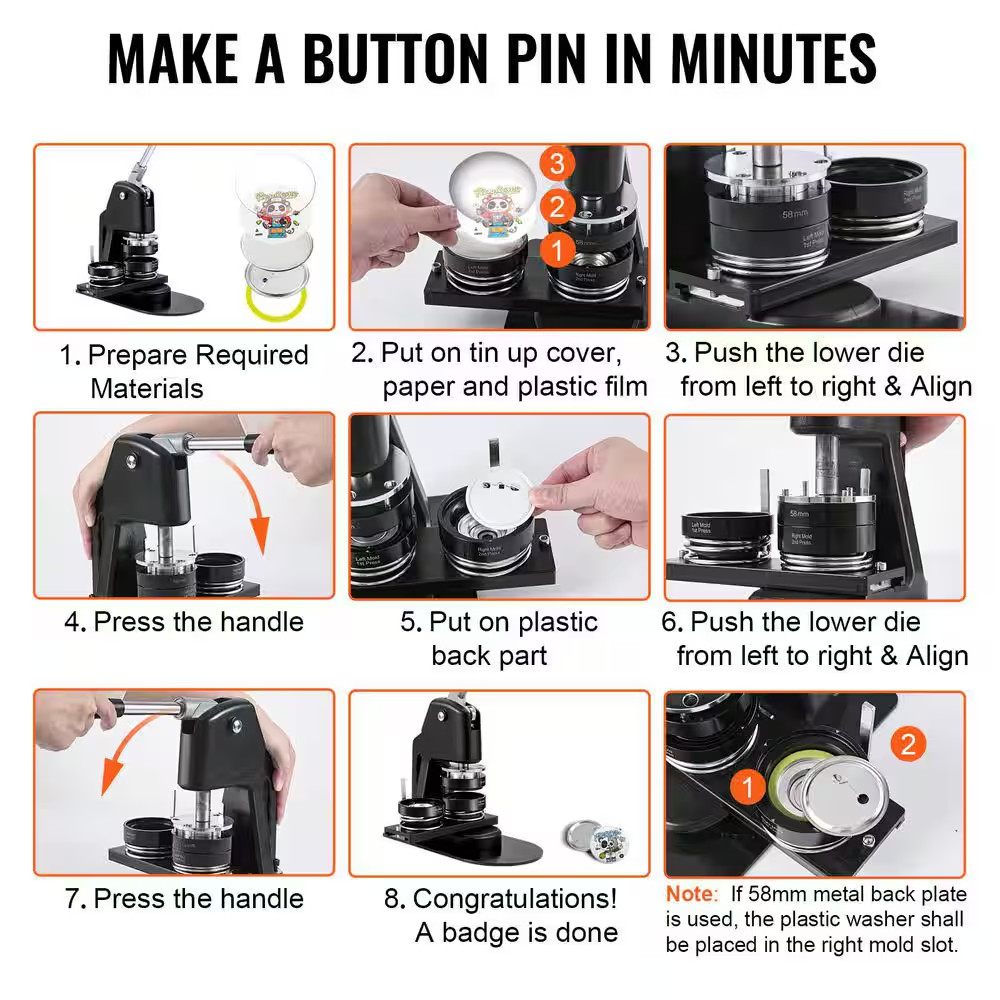 Button Maker Machine, Multiple Sizes 1+2.25 In. Badge Punch Press Kit, Children