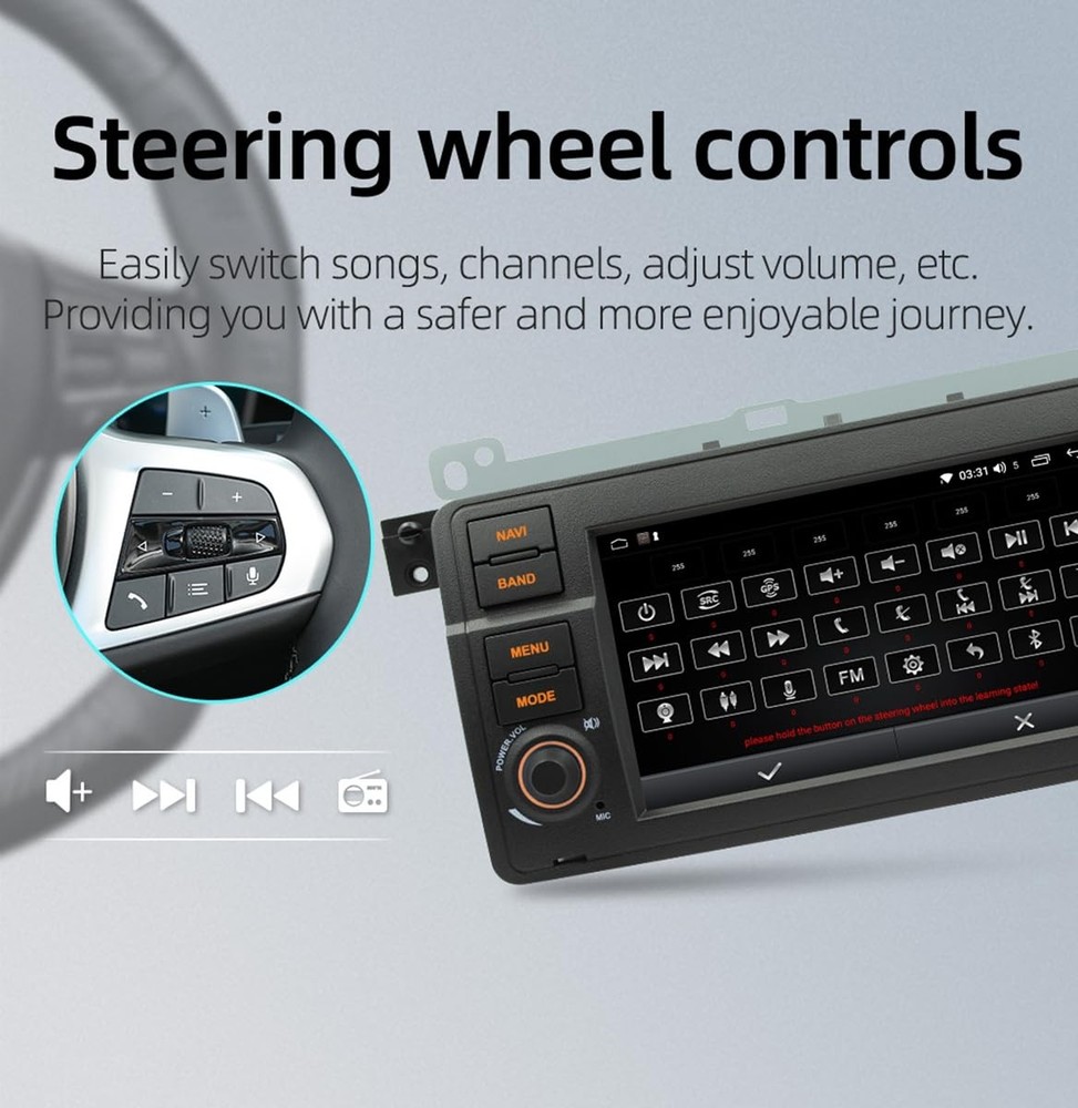 Android 13 Double Din Car Stereo for E46 1998-2006 Wireless Carplay Android Auto