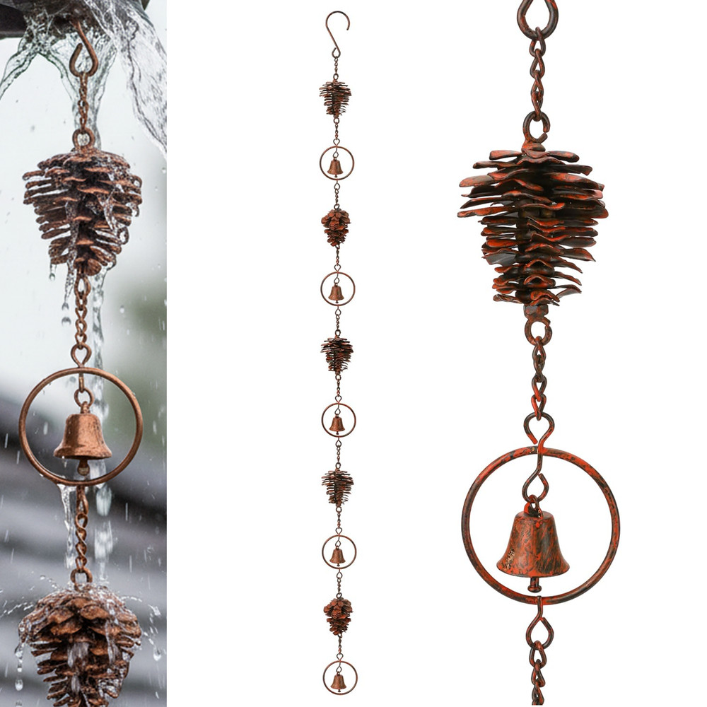 Rain Chain 3.6ft Antique Bronze Pinecone & Bell Rain Chain Gutter Eaves Drainage