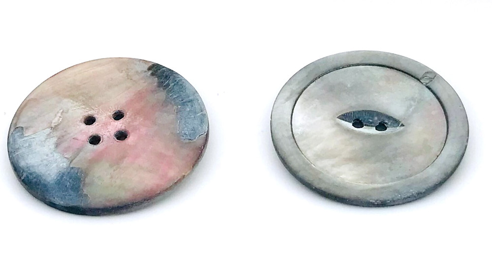 2 Large Abalone Coat Buttons Two Different Same Size Vintage Two Hole 4 Hole