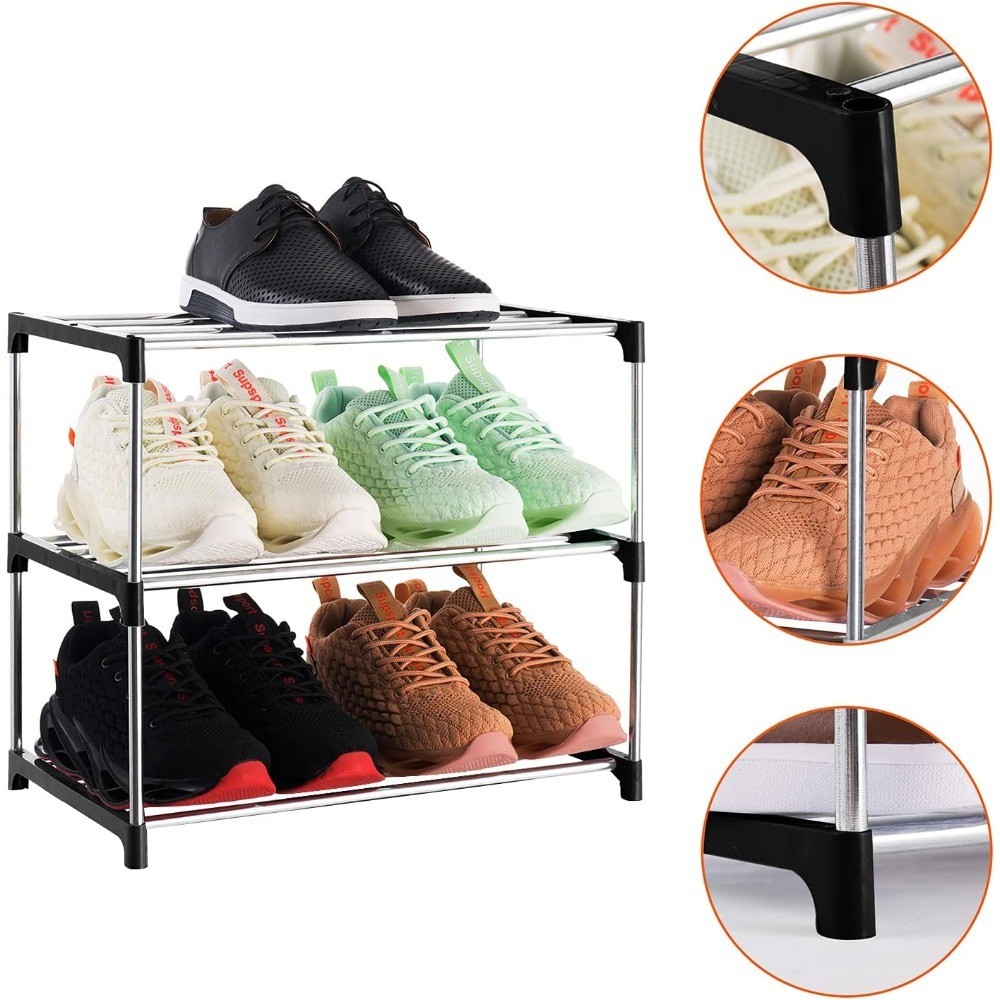 3-Tier Stackable Small Shoe Rack, Lightweight Shoe Shelf Storage Organizer for