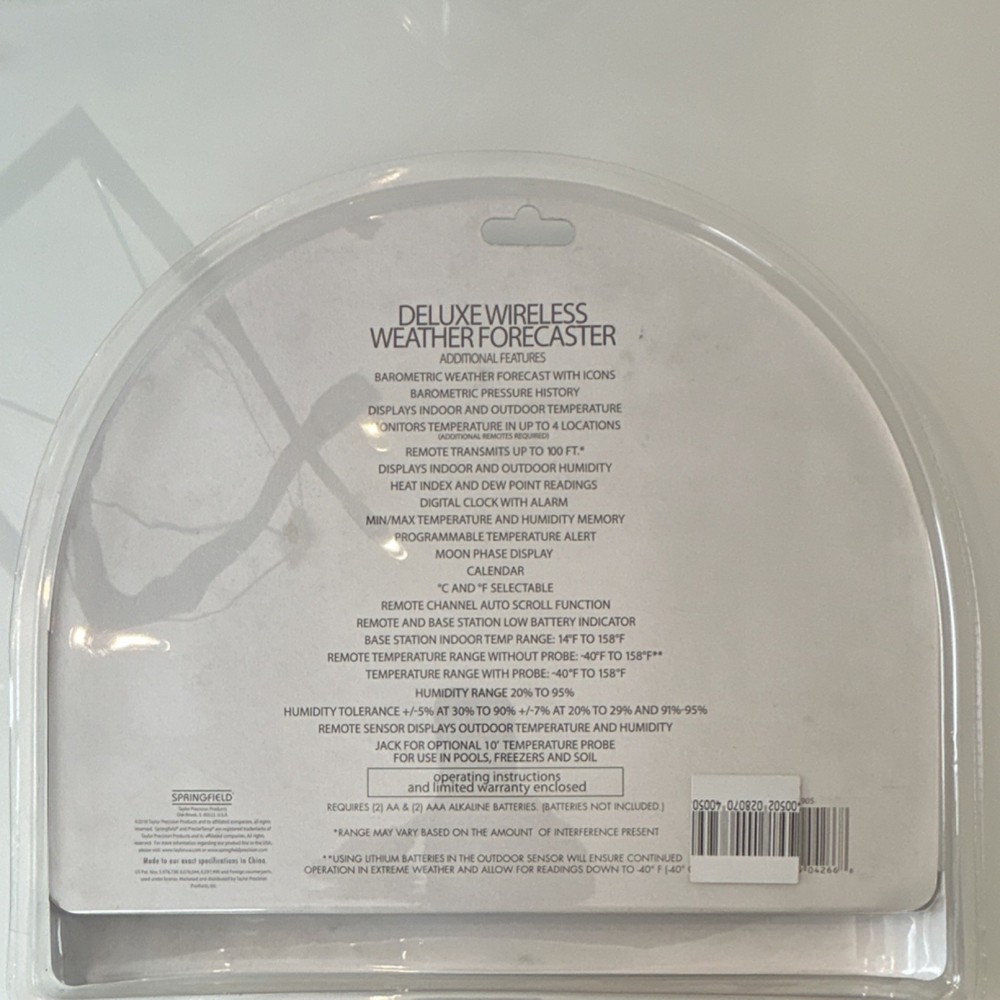 Springfield Wireless Weather Station Temperature Humidity Barometer Moon Phase