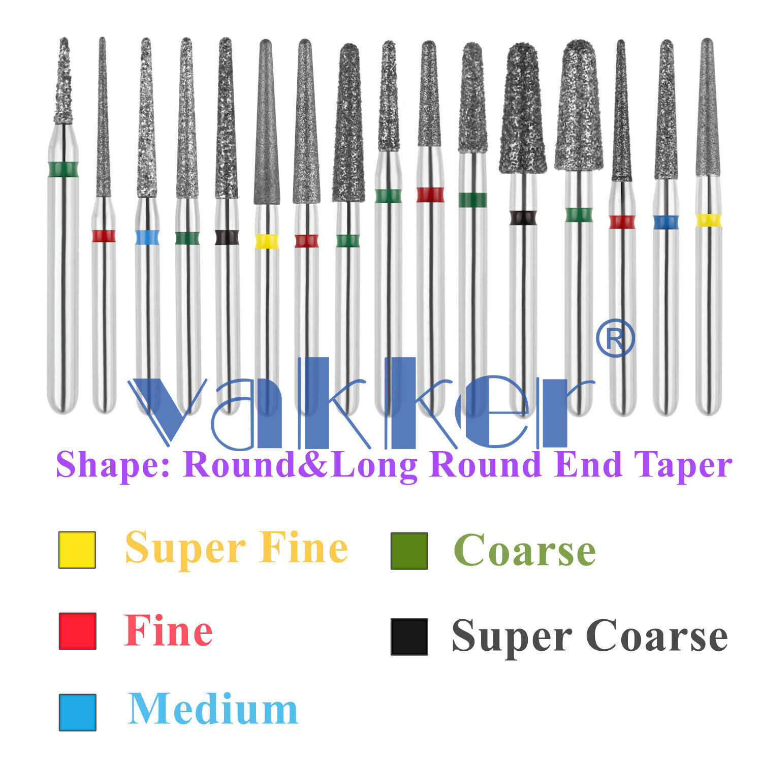 10pc/pk Vakker Dental FG Diamond Burs Round Long/ Round End Taper for High Speed