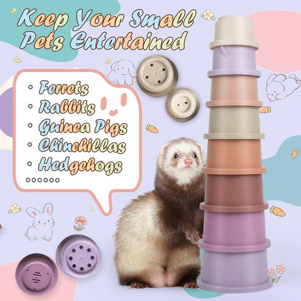8PCS Stacking Cups for Rabbits, Stackable Bunny Toys, Natural Sugarcane Plast...