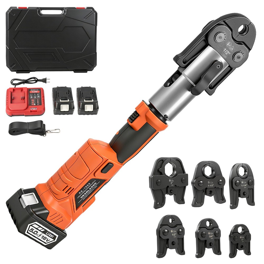 1/2"-2" Pro Press Tool Pipe Crimping Kit w/ 6 Jaws DC18V Press Tool Battery Kit