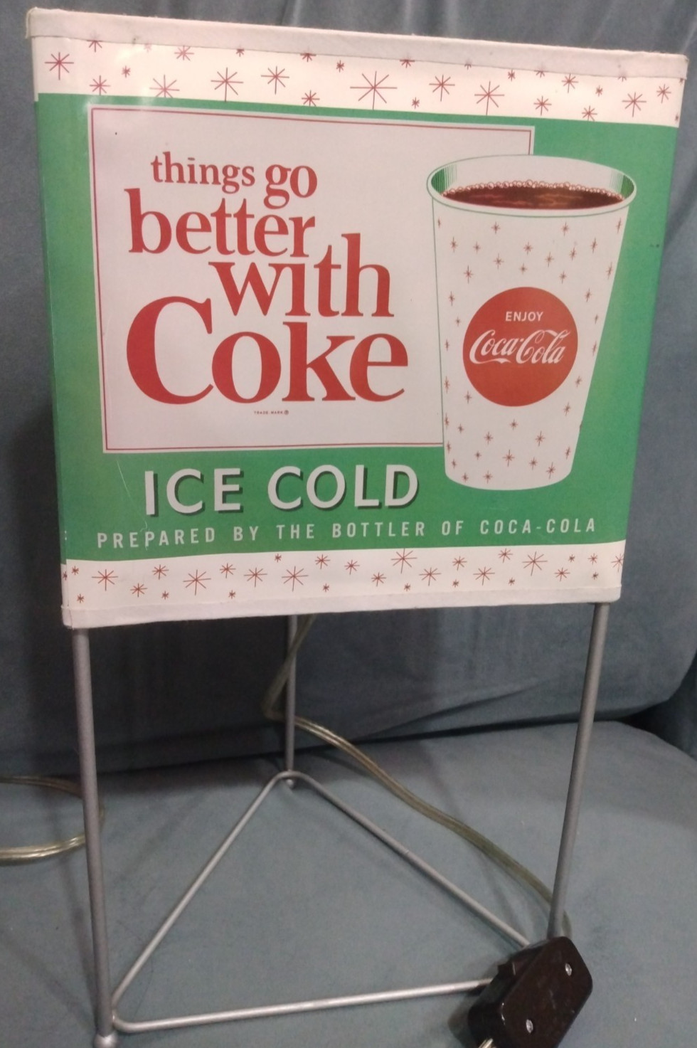 THINGS GO BETTER WITH COCA COLA Retro 1960s LIGHT UP COUNTER SIGN OR LAMP RARE
