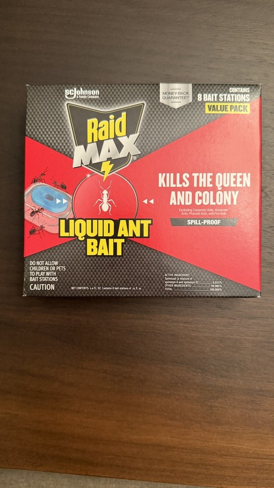 Raid Max Liquid Ant Bait 8 Count Value Pack kills indoors Queen Colony Box