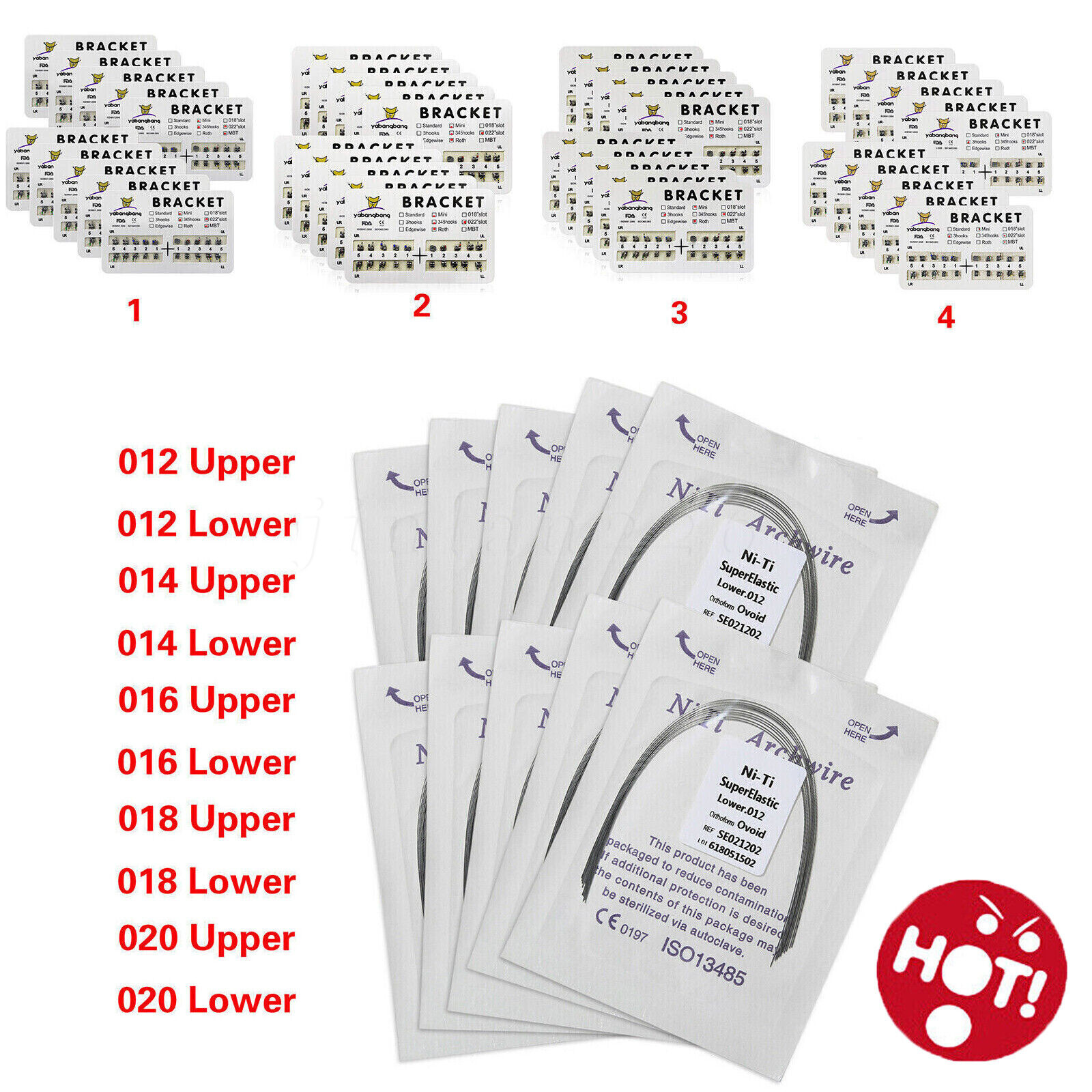 Dental Orthodontic Bracket Braces Roth/MBT 345 Hooks /Round Super Arch Wire Niti