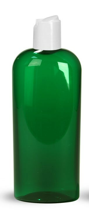 16 oz Emerald Green round PET Plastic Bottles w/ smooth disc dispensing cap