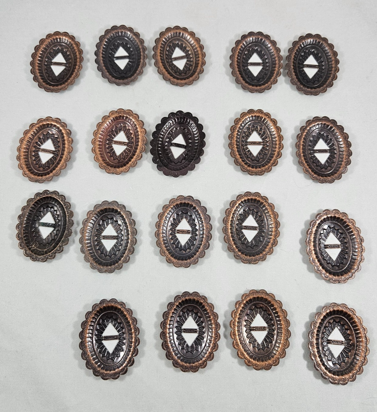 21 Oval Conchos Slotted Antique Copper Saddle Western Leather Crafts Large Vtg