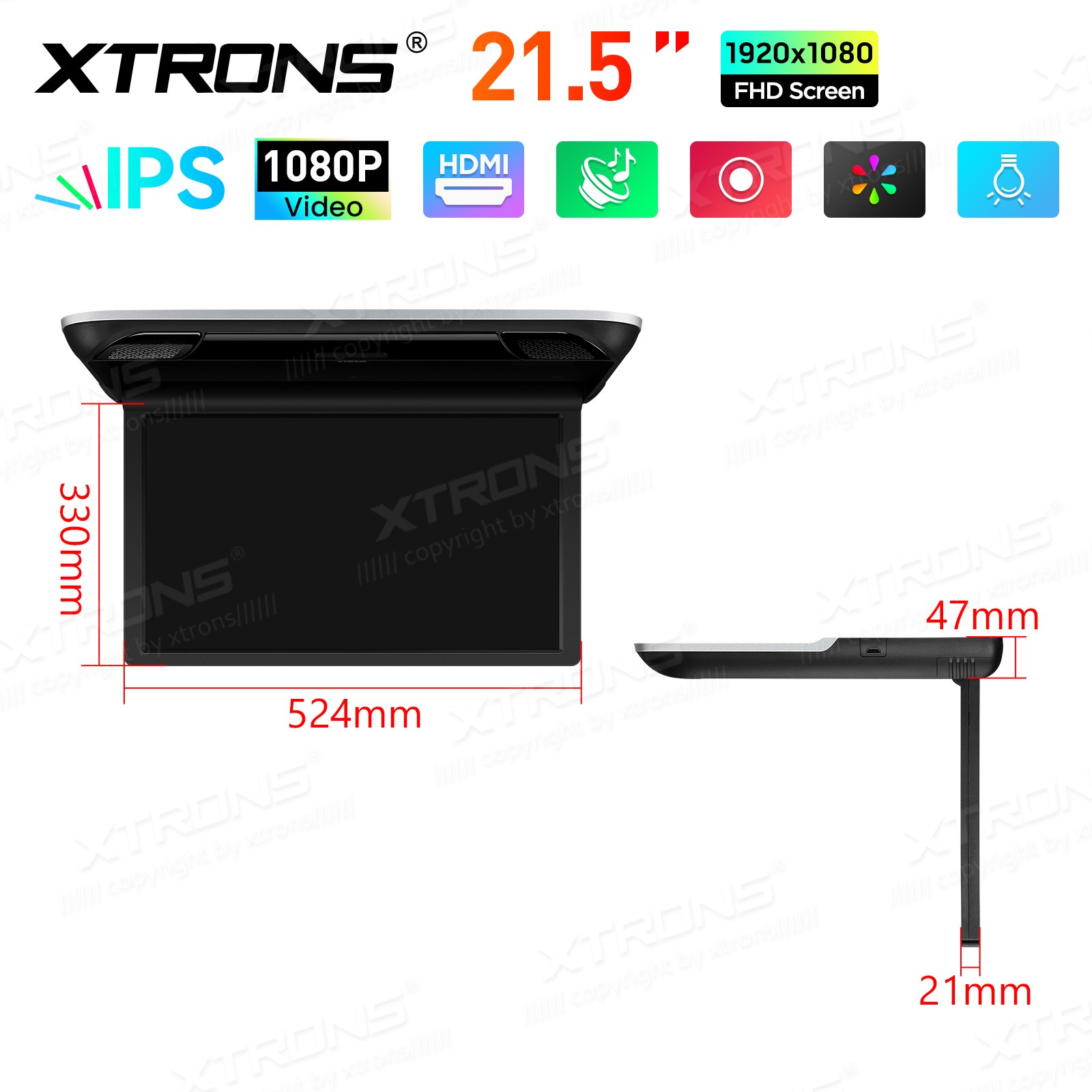 21.5" Car TV Coach Bus Flip Down Roof Monitor Overhead HD Screen 1080P USB HDMI