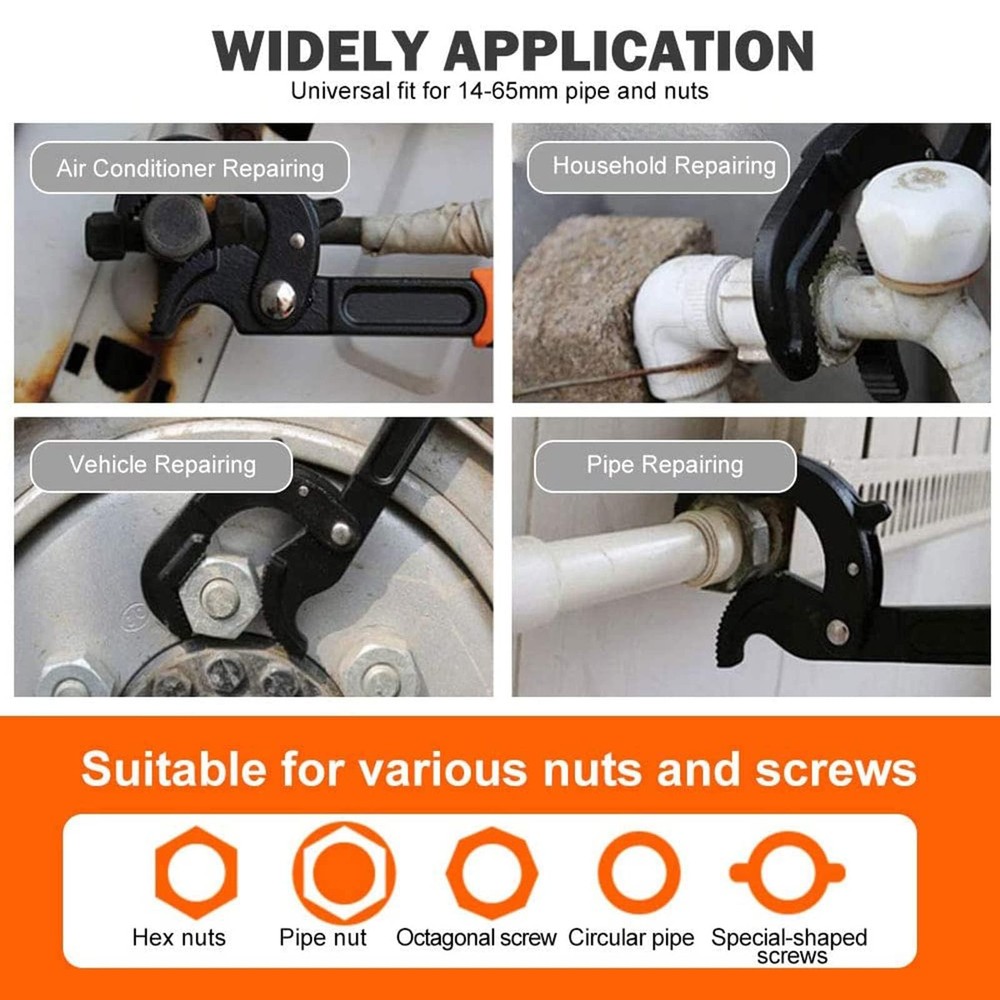 Adjustable Wrench Quick Multi-Function Spanner Power Grip Pipe Wrench Set 2 P...