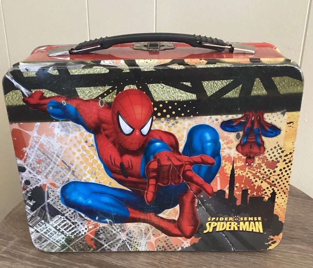 Spider-Man Spider Sense Tin Lunch Box Embossed Marvel Full Size 9x7