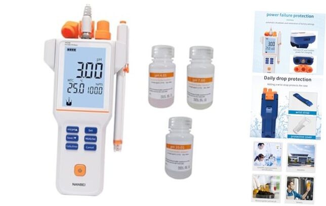 Lab Portable pH Meter, 200 Sets of Data Storage,1-3Points Auto