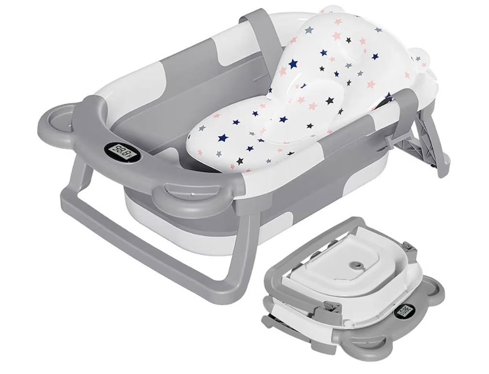 Foldable Portable Baby Bathtub With Thermometer 0-36 Months Grey New