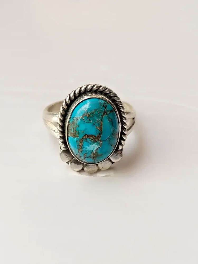 Copper Turquoise Ring 925 Sterling Silver Band & Statement Handmade All Size