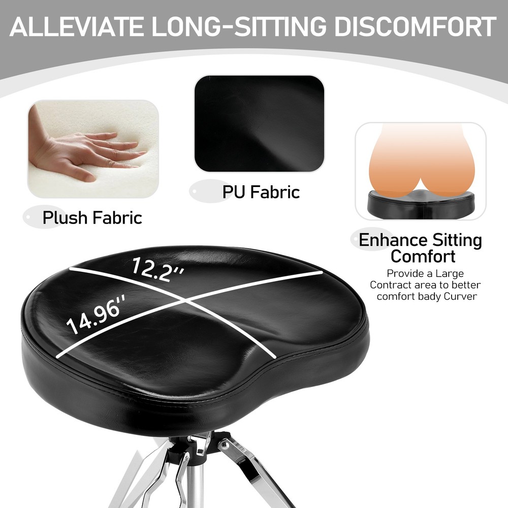 Drum Throne with Backrest, Drum Stool Adjustable Height With 5A Drumstick
