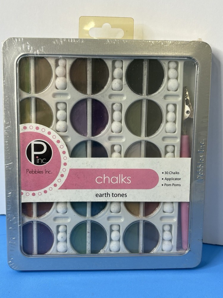 Pebbles Earth Tone 30 Color Chalk Set Tin Application Tool NEW