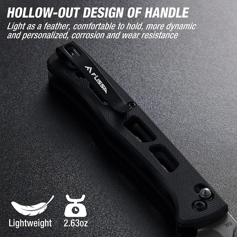 FLISSA 4" Folding Pocket Knife D2 Blade Thumb Stud Axis Lock with G10 Handle