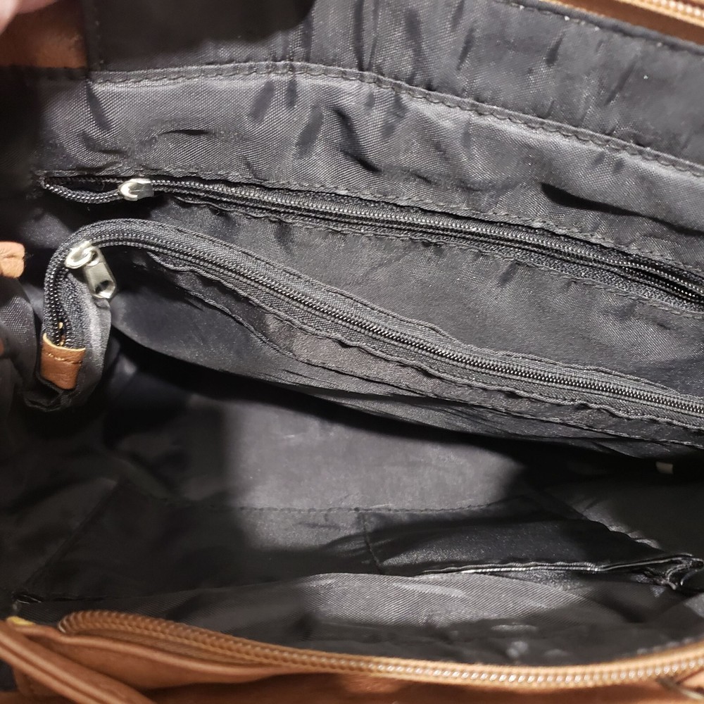 Brown Vegan Leather Backpack Rhinestone Cross Studded