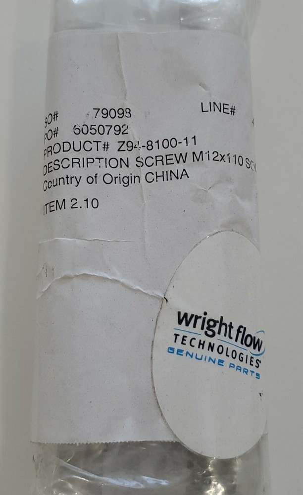 *NEW* Wright Flow Technologies Z94-8100-11 Screw M12x110 Socket Head Cap SS (3)