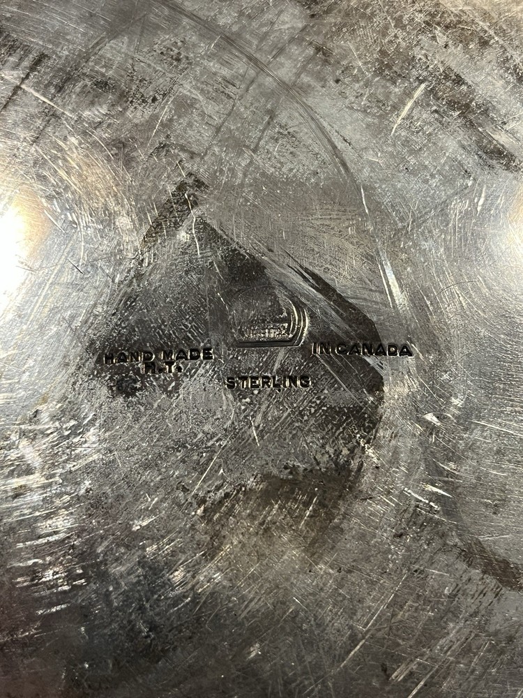 Vintage Solid Sterling Silver Leaf Platter Hand Forged In Canada 691 Grams