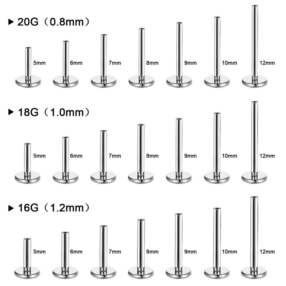 20G/16G/18G/ Threadless Bar G23 Titanium Replacement Post Bar Flat Back Stud ...