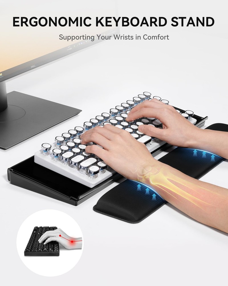 Computer Keyboard Stand with Storage Box, Keyboard Riser Wrist Rest for Deskt...